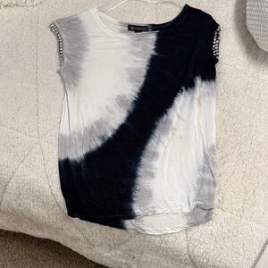 INC International Concepts bedazzled Black and White Tie-Dye Top